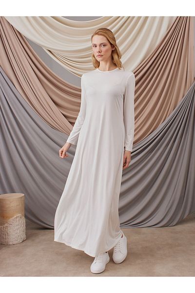 Femple Modest Ivory Colored Long Sleeve Lingerie Dress - Long Sleeve Dress Layer