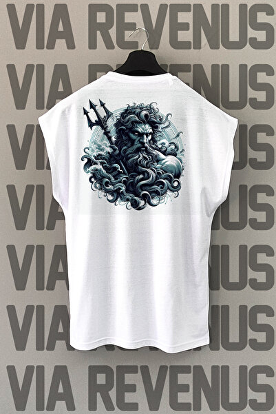 Vordevia Tricou sport alb cu imprimeu pe spate Poseidon - mâneci zero