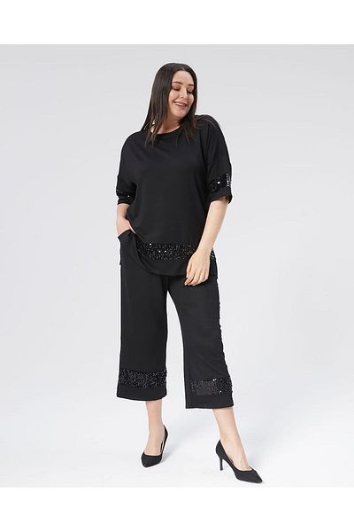 Esina Women's Tracksuit Set Crystal Fabric Sequin Embroidered
