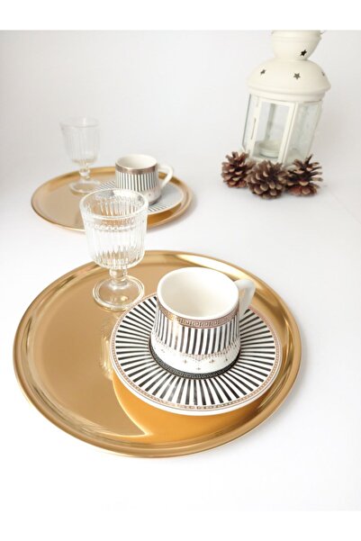 store trend Lüx Çelik Yuvarlak Servis Sunum Tepsisi Gold 21 Cm