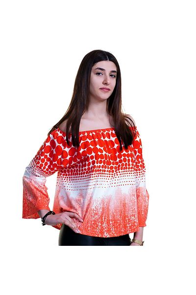 Exve Exclusive Red Polka Dot Special Cut Cotton Women's Off Shoulder Blouse