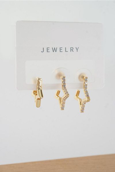 By Zeyna Aksesuar Vip Series Zircon Stone 3-piece Mixed Figure Earrings - zrk00551