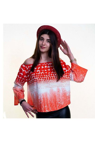 Exve Exclusive Red Polka Dot Special Cut Cotton Women's Off Shoulder Blouse