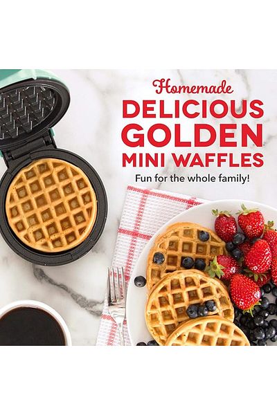 Dash Mini Waffle Maker, Paninis, Hash Browns, & Other On the Go Snacks, Non-Stick Sides, 4Inch, Aqua