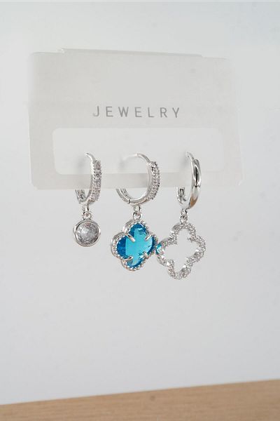 By Zeyna Aksesuar Vip Series Zircon Stone 3-Piece Mixed Figure Earrings - zrk00537