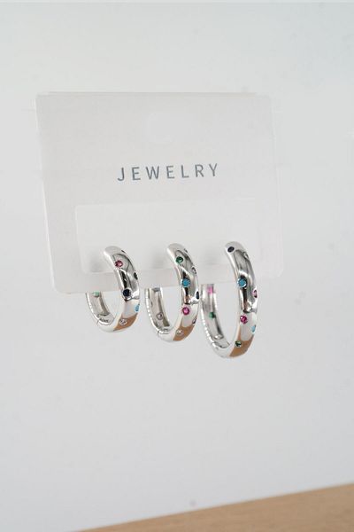 By Zeyna Aksesuar Vip Series Zircon Stone 3-Piece Mixed Figure Earrings - zrk00538