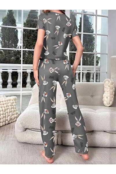 Cesur bugs bunny women's short sleeve pajama set CSR gray color