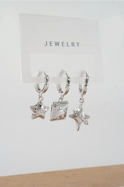 By Zeyna Aksesuar Vip Series Zircon Stone 3-piece Mixed Figure Earrings - zrk00534