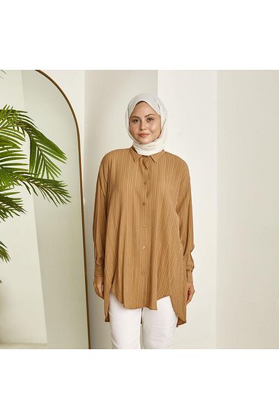 Smymoda Дамска риза с дълъг ръкав и свободна кройка - къса предна част, дълга задна част