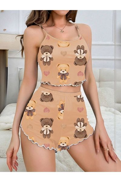 Cesur CoffeeWithMilkBear4 Γυναικείο Σετ σορτς με λουράκι