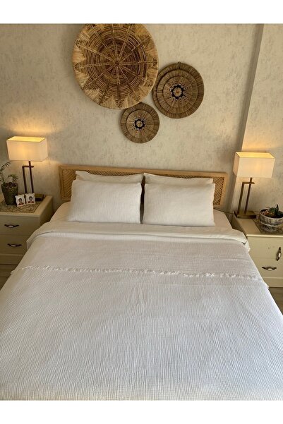 YASEMİNİNEVİ Double White Muslin Bedspread - Pike