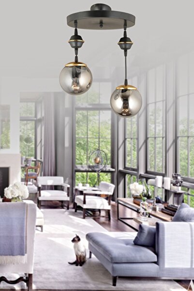 Genel Markalar Sarkıt Tepsi Siyah 2'li Füme Glop Top Camlı Aşağı Bakan Lüks A...