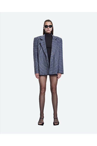 Khela The Label Celestial Blazer Kadın Gri Taşlı Oversize Blazer Ceket