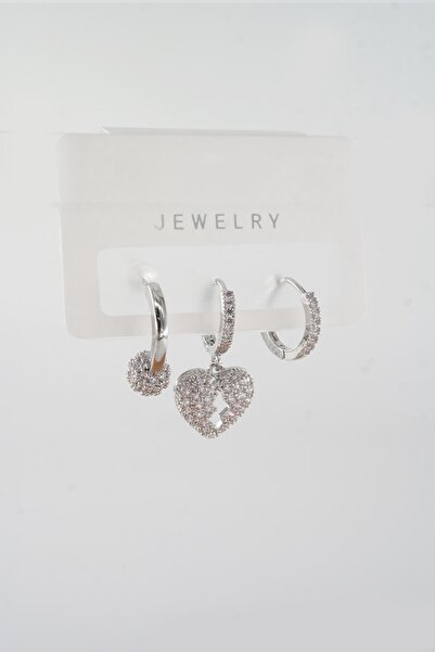 By Zeyna Aksesuar سلسلة Vip أقراط مرصعة بأحجار الزركون مكونة من 3 قطع بأشكال ...