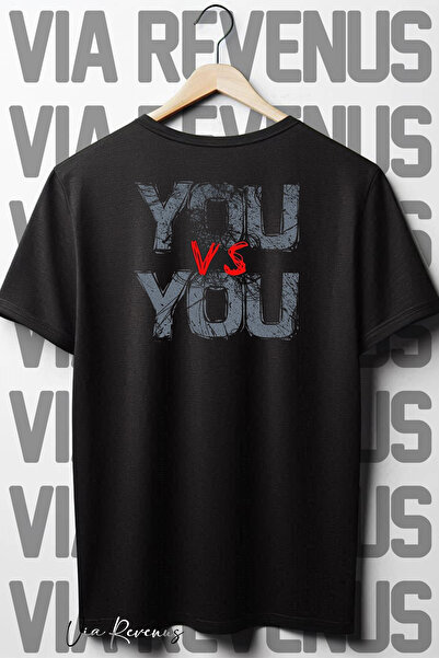 Vordevia Црна Oversize kroj T-shirt са Štampano „Ти против тебе“ на леђима