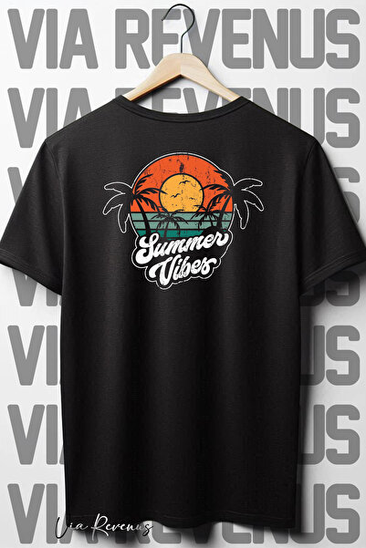 Vordevia تي شيرت أسود كبير الحجم - طباعة خلفية بأشكال صيفية