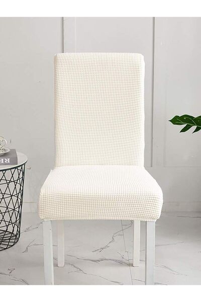 ÖZMAKAN Sandalye Kılıfı, Sandalye Örtüsü, Lastikli Likralı Yıkanabilir 1 Adet Krem Renk
