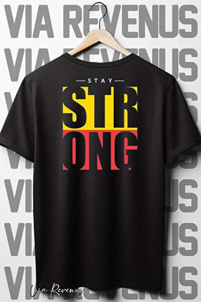 Vordevia Crna Oversize kroj T-shirt - Ostanite snažni, leđa Štampano