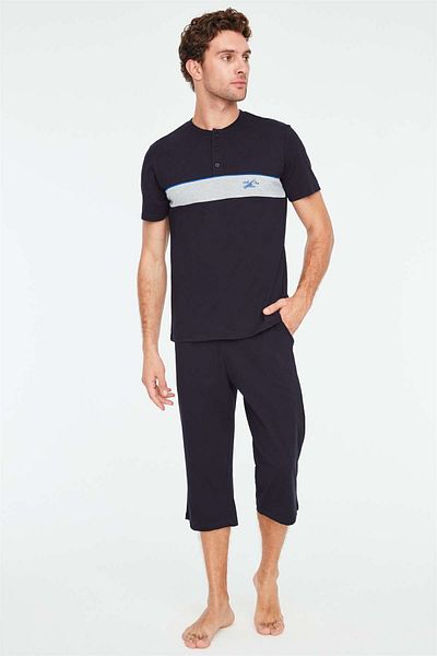 Mod Collection 3839 Men's Navy Blue Pajama Capri Set
