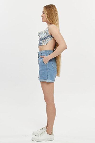 Vovikon Pantaloni scurți din denim pentru femei - picior dublu, 5 nasturi