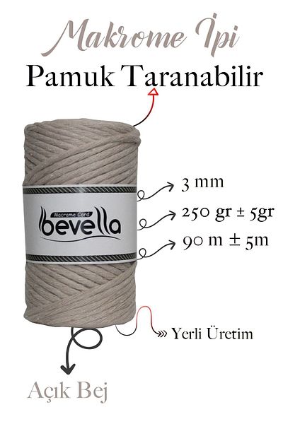Bevella Macrame Cord Σκάνδαλο Macrame Σκάνδαλο 3mm Μονό Περιστρεφόμενο Σκάνδαλο Βαμβακερό Μακραμέ Σκάνδαλο Ανοιχτό Μπεζ