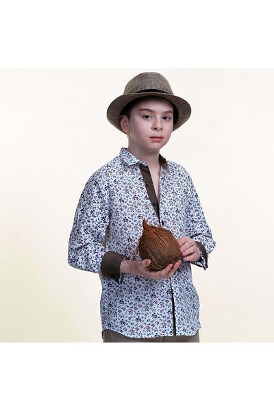 Exve Exclusive Cămașă albă pentru copii cu model de flori colorate