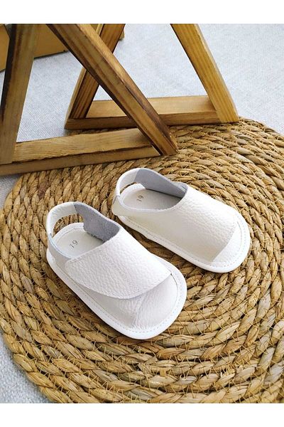 MİNİBİRİ Unisex Model Genuine Leather Non-Slip Sole Baby Sandals