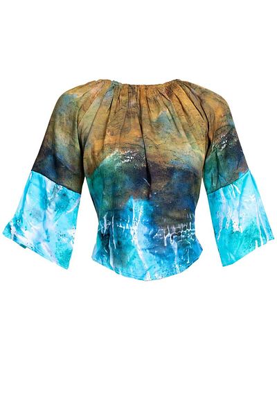 Exve Exclusive Milky Brown Blue Special Cut Women's Off Shoulder Blouse