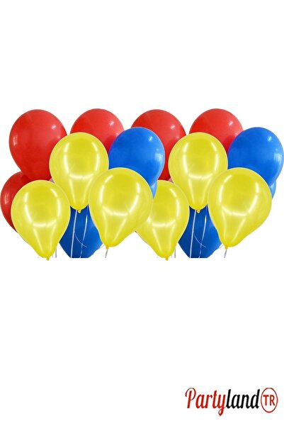 PartylandTR 25 Adet Sarı Kırmızı Koyu Mavi Balon 30cm.