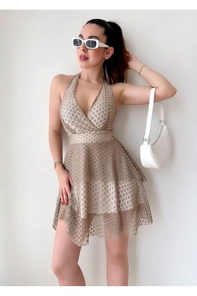 merysare Rochie de damă cu decolteu halter din tul colorat