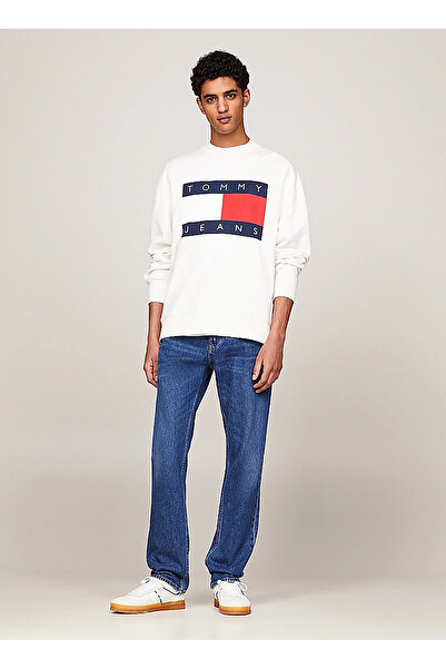 Tommy Jeans Bisiklet Yaka Krem Erkek Sweatshırt DM0DM19222YBH RLX BIG