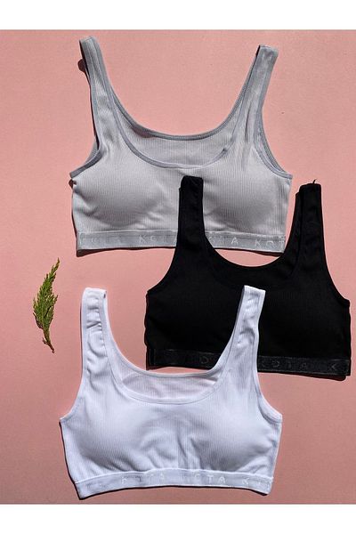 MODALİNOSA Camisole Fabric Removable Padded Thick Strap 3 Pack White, Black, Gray Bra - Bustier