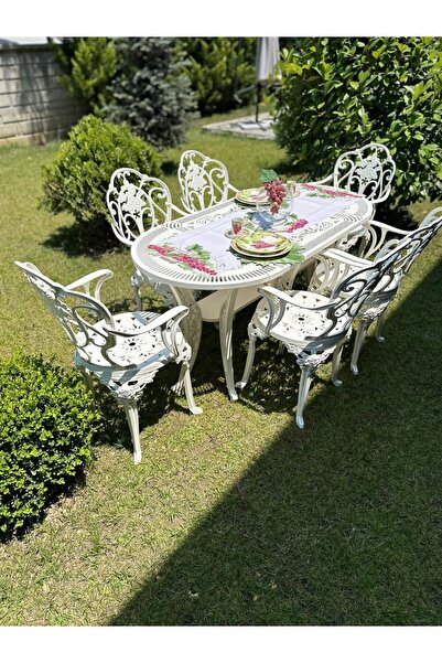 IVF Isparta model ferforje görünümlü PLASTİK 6 kişilik Oval masa ve sandalye ...