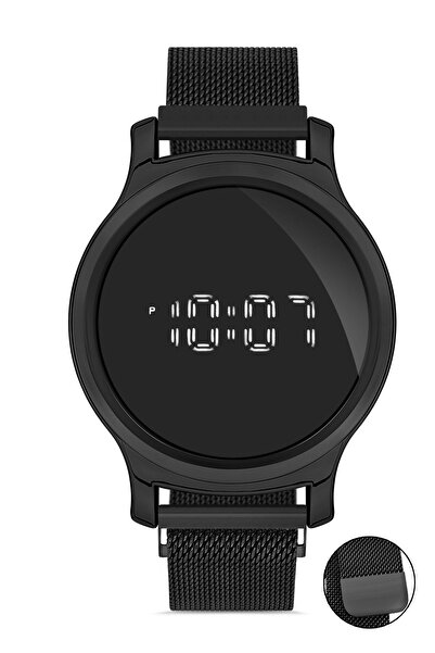 DESİNGSHOP Mıknatıslı Hasır Unisex Siyah Dijital Led Kol Saati