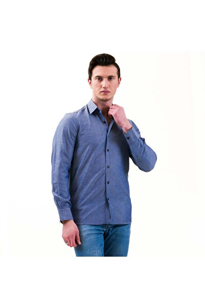 Exve Exclusive Синьо-темно-синя сорочка з переходом, 100% бавовна, slim fit, довгі рукави, чоловіча сорочка