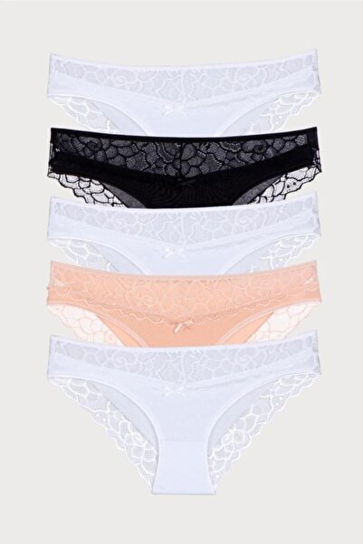 Nicoletta Chiloți Mixcolor pentru damă, pachet de 5 cu dantelă la spate