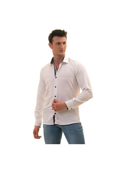 Exve Exclusive Λευκό πουκάμισο Slim Fit με μπλε πουά στο γιακά και τους μανσέτες.