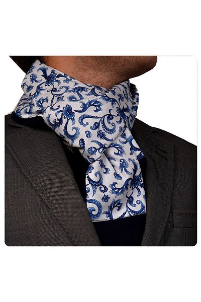 Exve Exclusive White Blue Shawl Pattern Printed Winter Double Sided Scarf Shawl