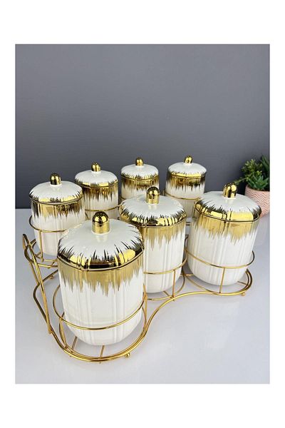 ACAR Luxury Porcelain Master Tns White 7-Piece Spice Set with Stand
