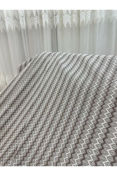 Özlü Home غطاء أريكة بني من القطن بنمط متعرج من الجيل الجديد