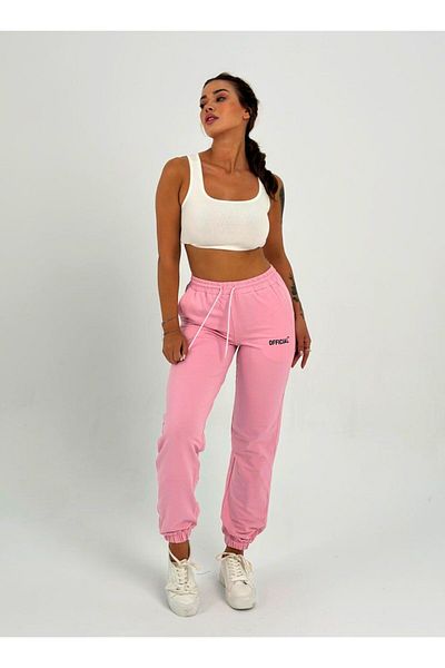 Maison La Femme Pantaloni de trening roz elastic cu talie înaltă de damă