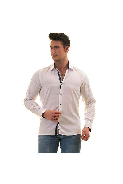 Exve Exclusive Λευκό πουκάμισο Slim Fit με μπλε πουά στο γιακά και τους μανσέτες.