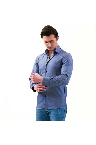 Exve Exclusive Μπλε Navy Blue Oxford Transitional 100% βαμβακερό ανδρικό πουκάμισο με μακρυμάνικη εφαρμογή