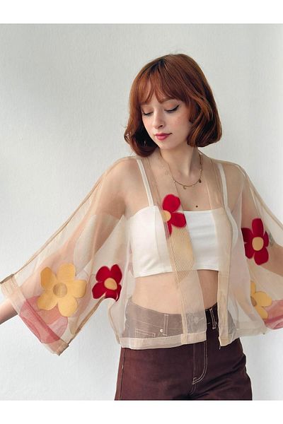 Retrobird Design Mini Kimono Women's Sand