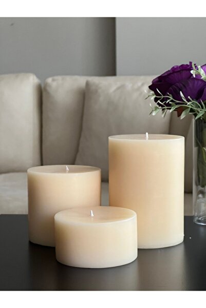 Luz&Brillante Büyük 3’lü Silindir Mum, Kokulu Dekoratif Blok Mum