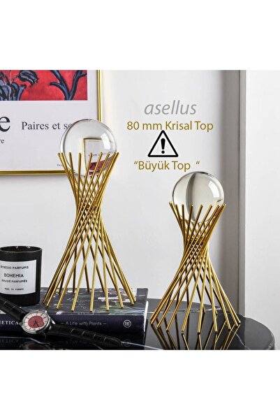 asellus 2 Li Burgu Kristal Toplu Dekorasyon Seti - 80 Mm Büyük Toplu, Altın V...