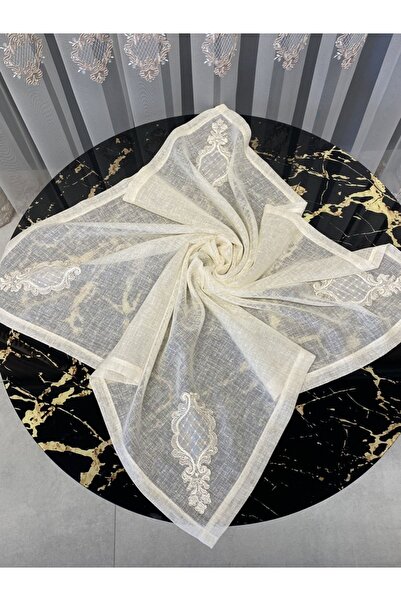 Guzcahome 90×90cm Düz Keten Dokuma Özel Nakış Işlemeli Doğal Kumaş Otantik Sehpa Masa Örtüsü