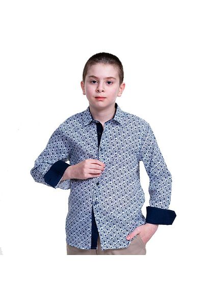 Exve Exclusive Cămașă pentru copii cu imprimeu flori albastre cu detaliu bleumarin