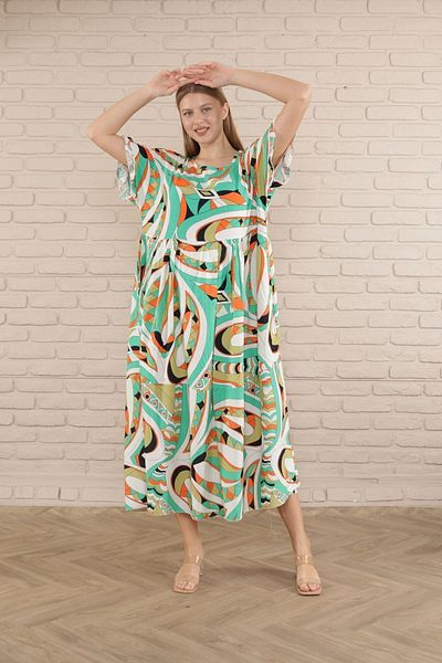 mervemoda Γυναικείο κοντομάνικο καλοκαιρινό υφαντό φόρεμα βισκόζης