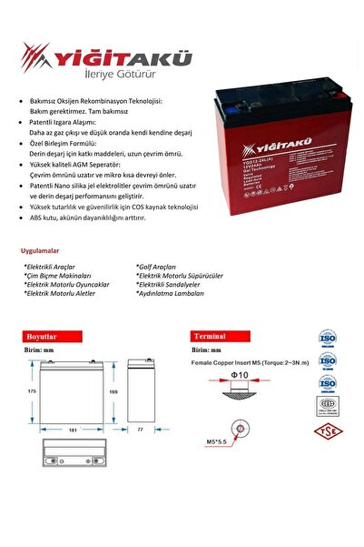 YİĞİT AKÜ 12v 24ah Jel Elektrikli Bisiklet Aküsü 5'li Set